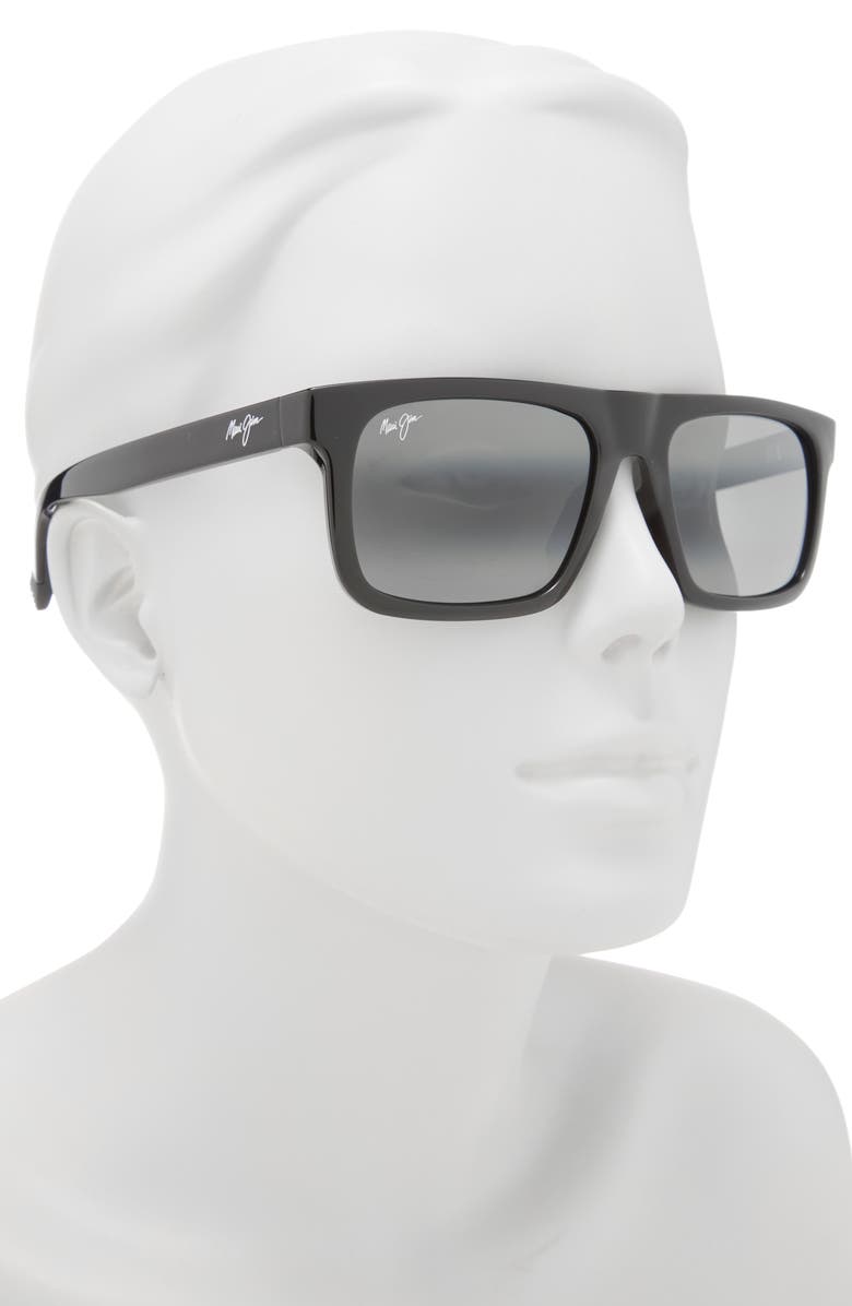 Maui Jim 56mm Polarized Square Sunglasses, Alternate, color, Black Black Grey