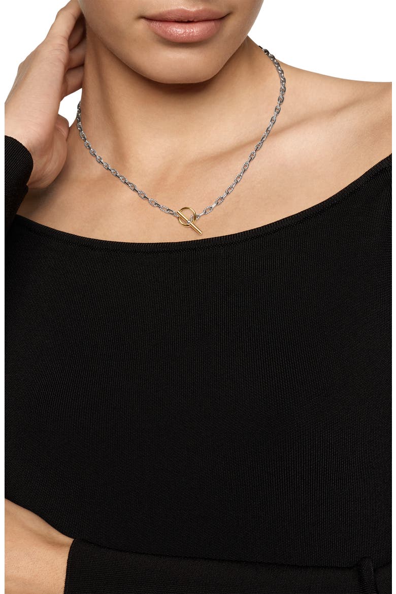 DY Madison® Toggle Chain Necklace in Sterling Silver with 18K Yellow Gold, 3mm, Alternate, color, SILVER