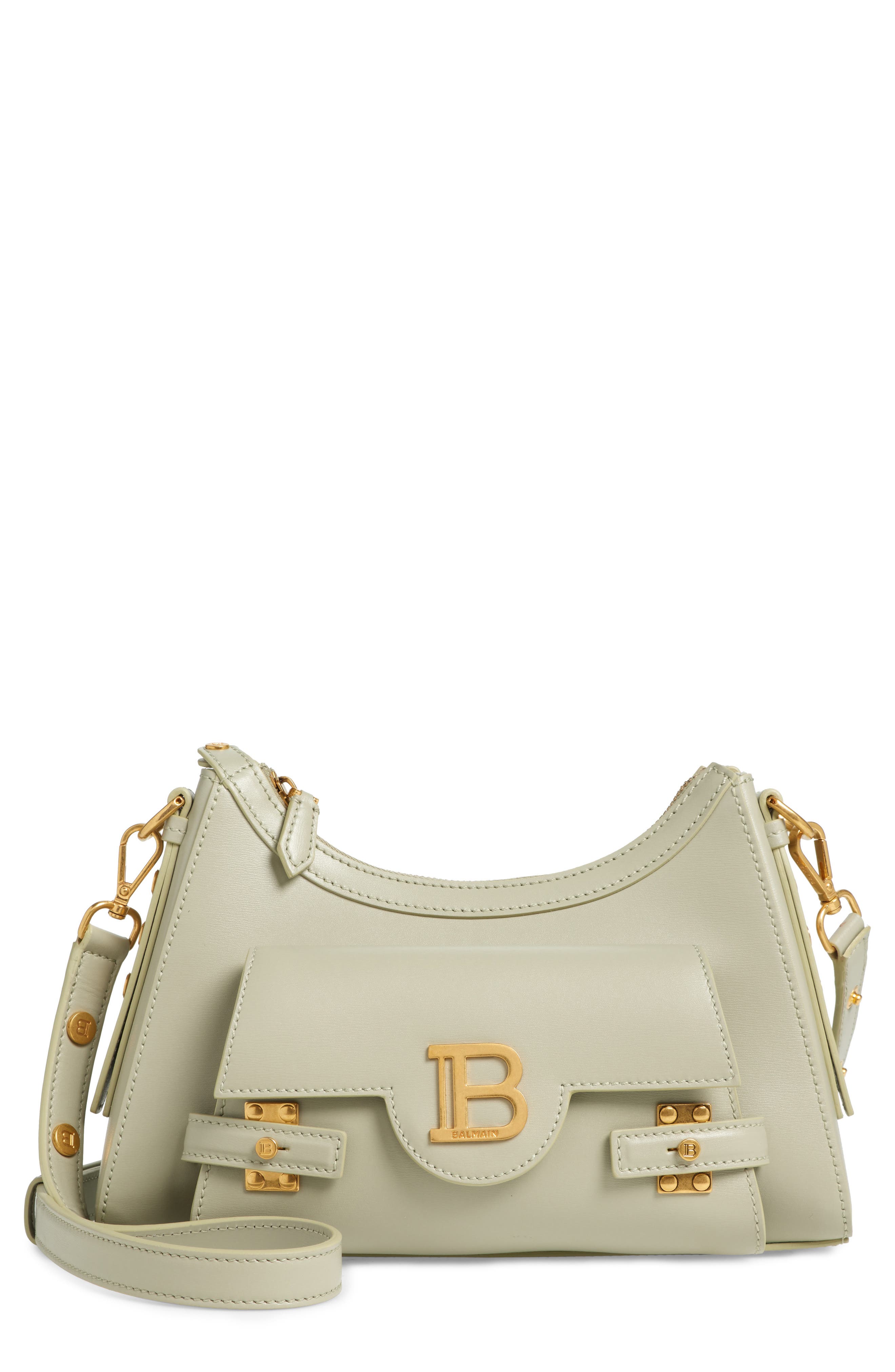 Balmain B-Buzz Leather Hobo Bag, Main, color, 