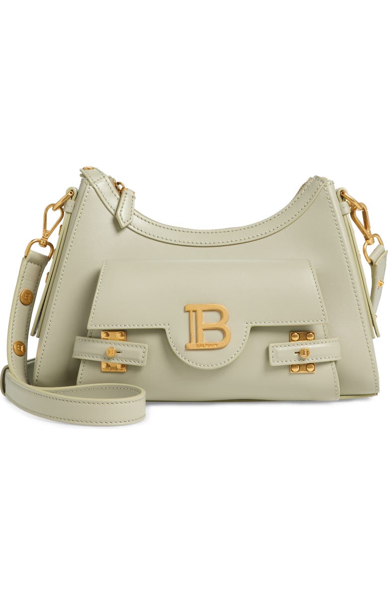 Balmain B-Buzz Leather Hobo Bag, Main, color,