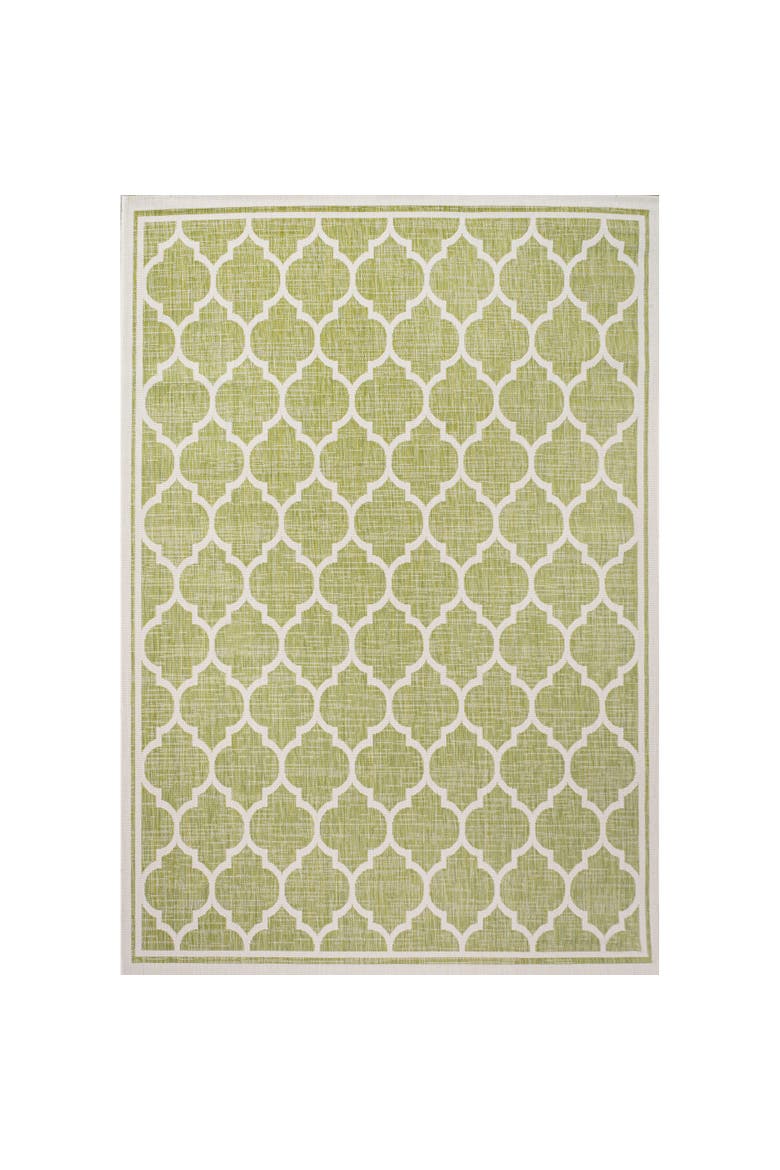 Trebol Moroccan Trellis Textured Weave Indoor/Outdoor Area Rug, Main, color, Green/Cream