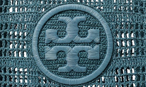 Tory Burch Ella Small Crochet Straw Tote Bag In Deep Slate