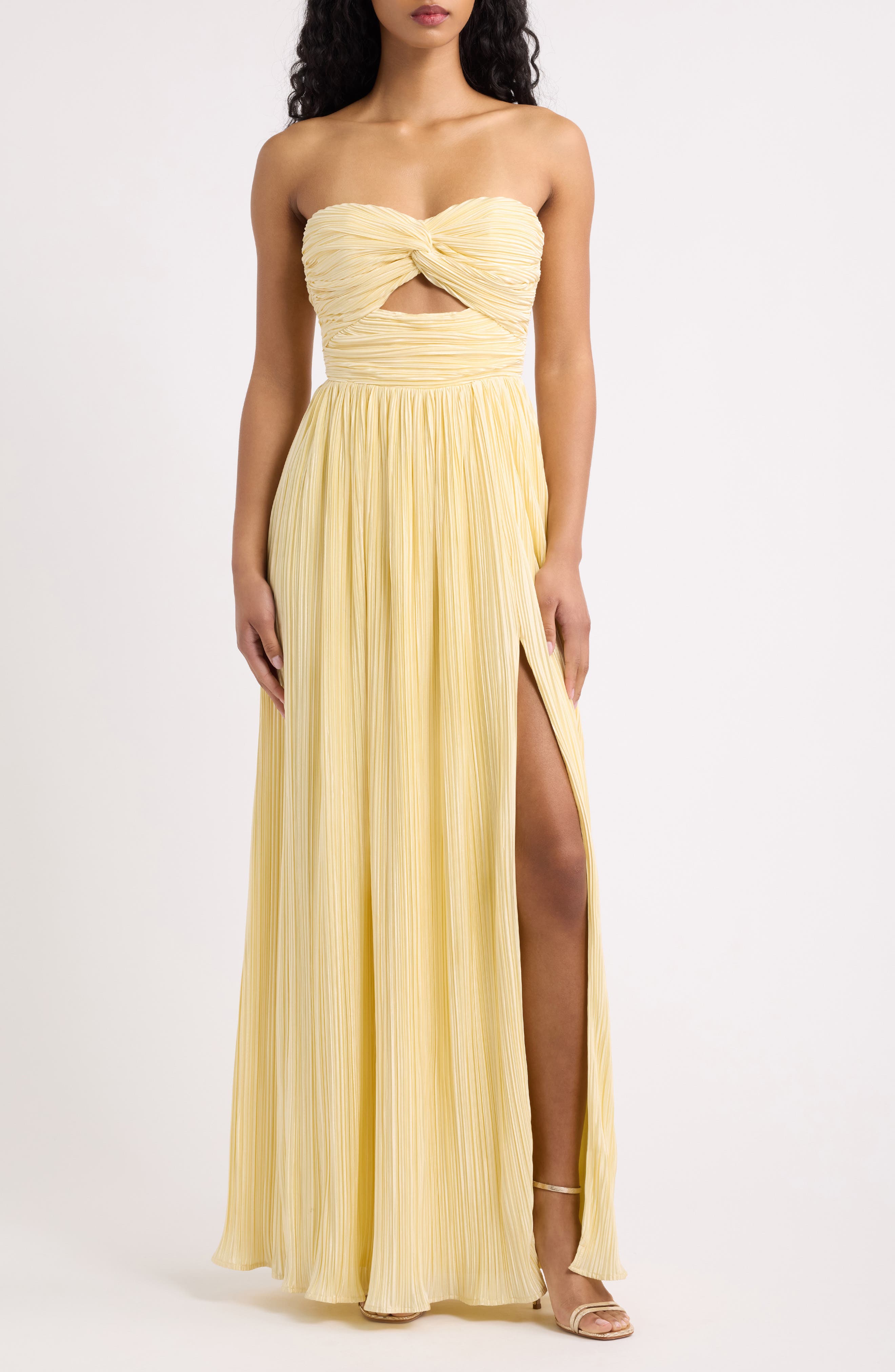 Majestic Strapless Cutout Plissé Gown