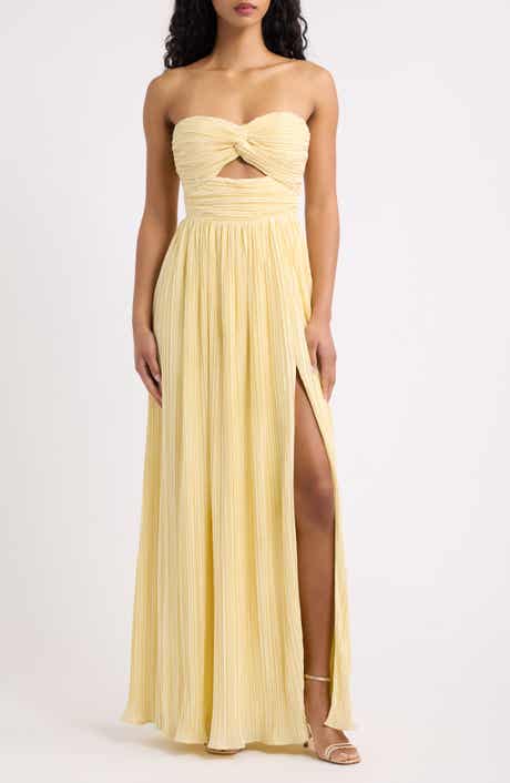 Majestic Strapless Cutout Plissé Gown