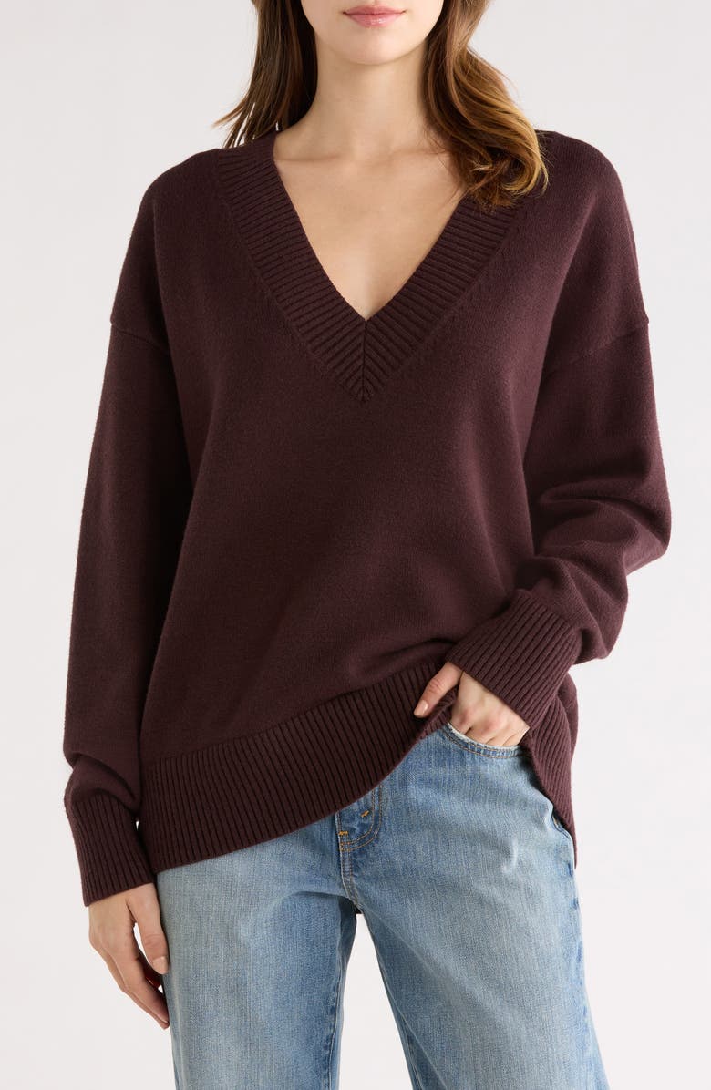 Good American Oversize V-Neck Sweater, Main, color, Bark
