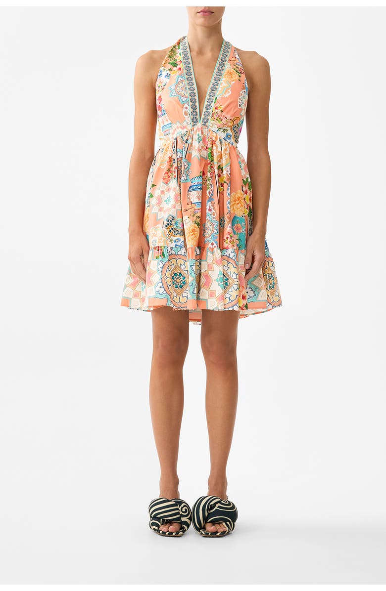 Camilla Ruffle Hem Halter Short Dress, Main, color, Meet Me In Mallorca