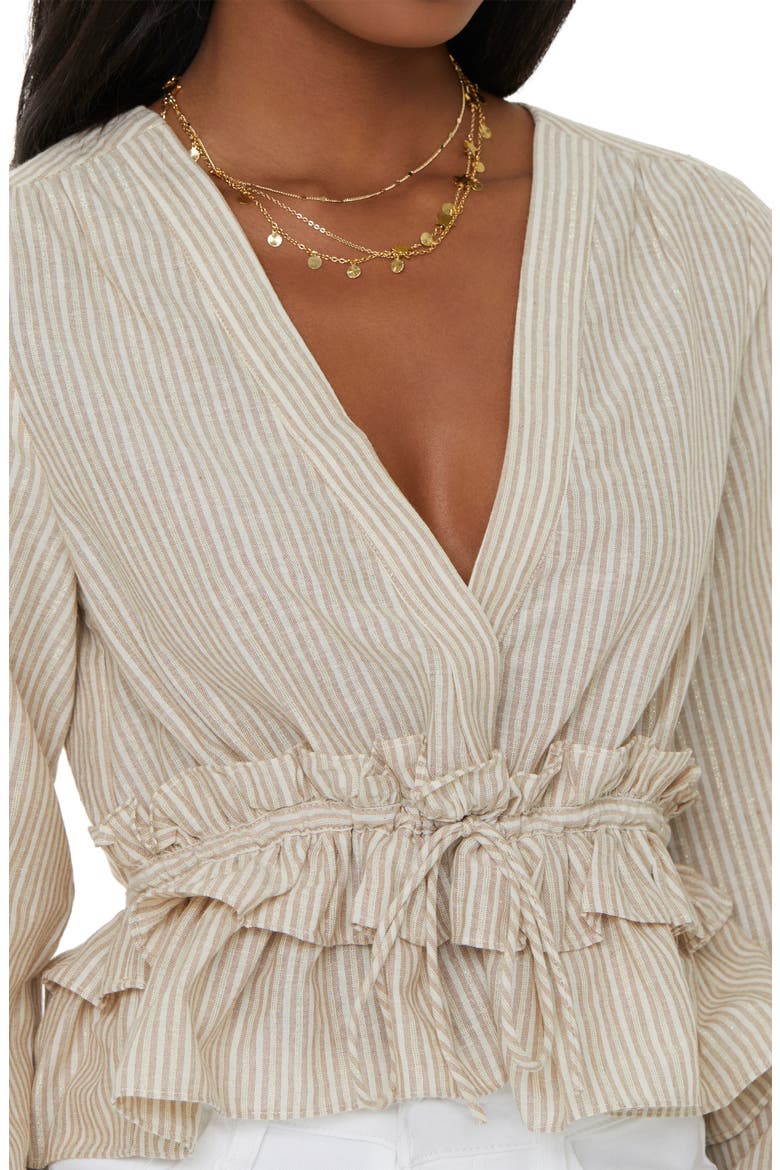 Stripe Ruffle Waist Top, Alternate, color, NATURAL/ GOLD