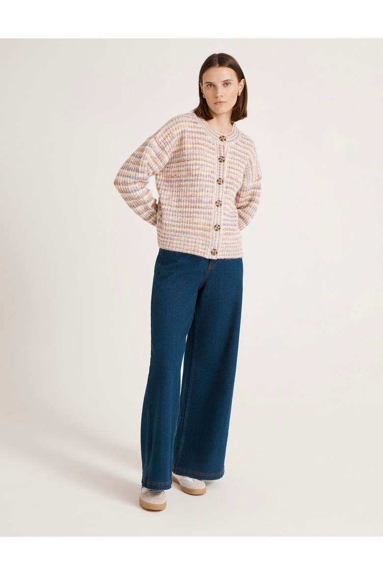 Whitney Round Neck Knitted Cardigan, Alternate, color, Pink Stripe