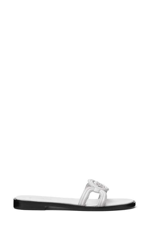 Versace Medusa Leather Flat Slide Sandals In Porcelain White