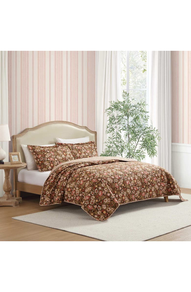 Laura Ashley Cotton 3-Piece Comforter & Sham Quilt Set, Alternate, color, Smoke Brown