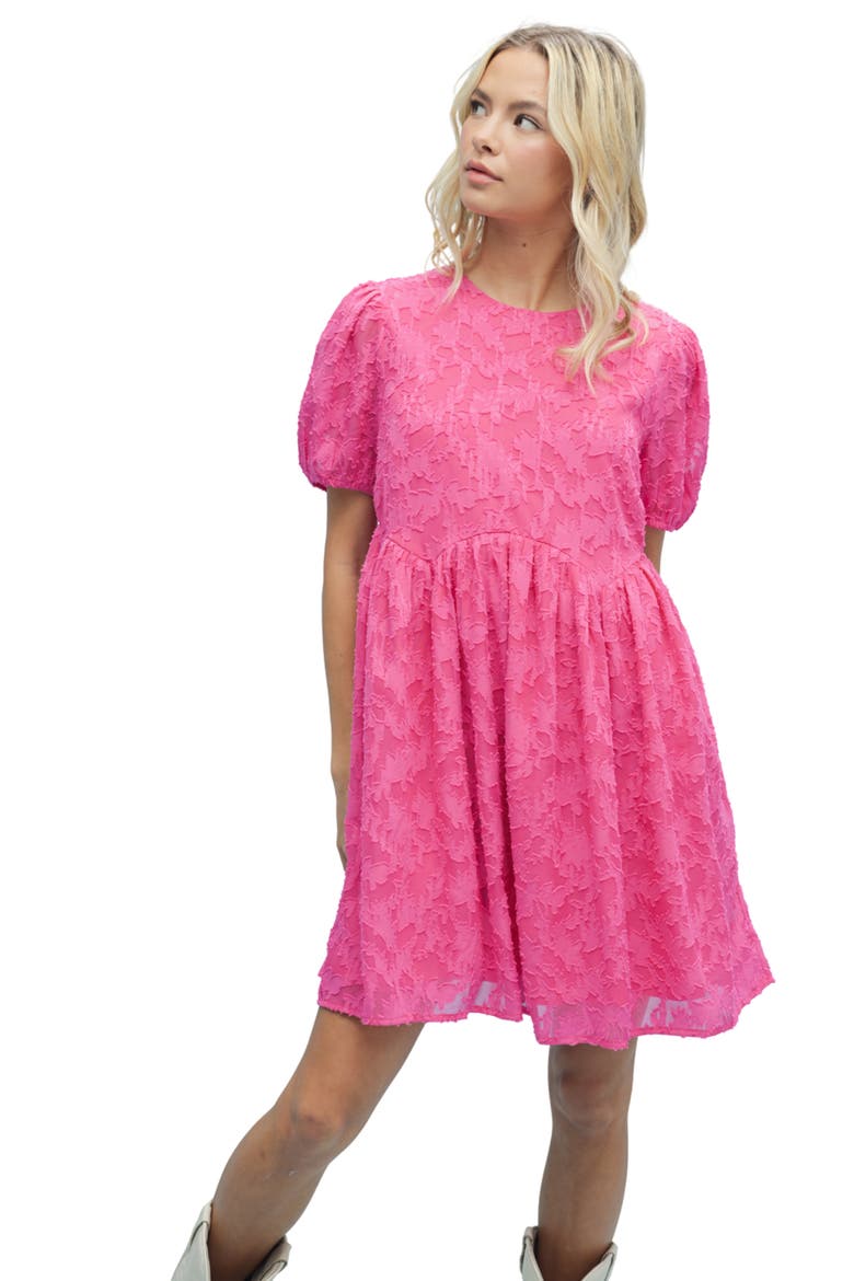 Textured Floral Puff Sleeve Minidress, Alternate, color, FUCHSIA