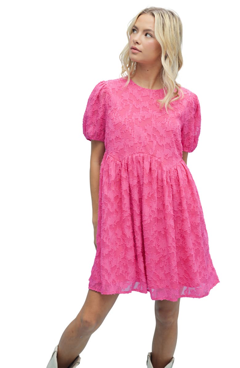 WISHLIST Textured Floral Puff Sleeve Minidress, Alternate, color, Fuchsia