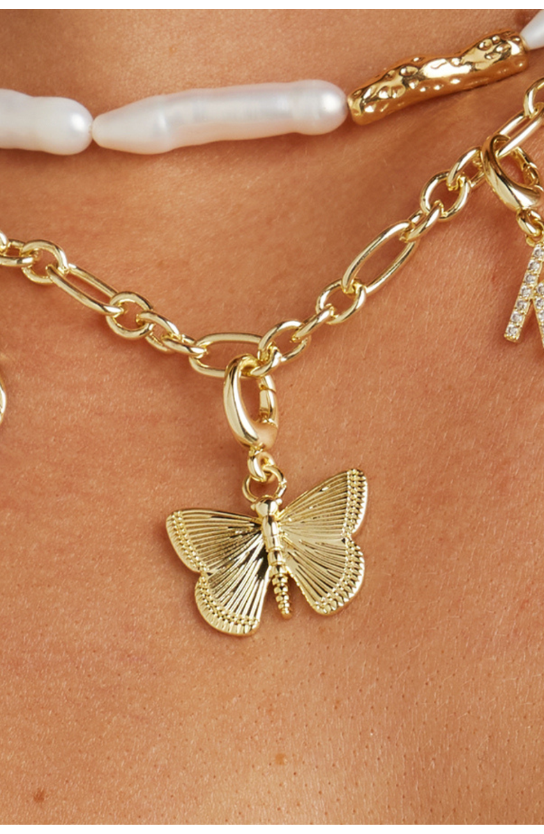 Untamed Petals Butterfly Charm, Alternate, color, Gold