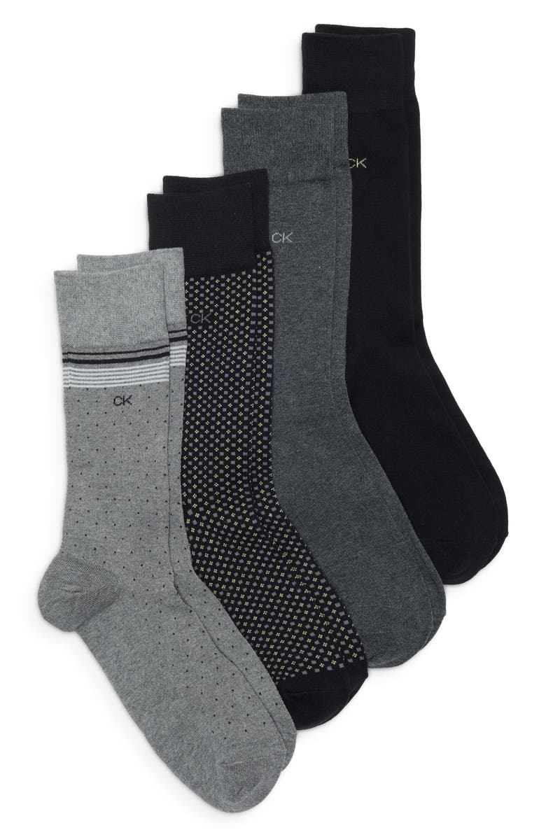 Calvin Klein 4-Pack Assorted Dress Socks, Main, color, Black
