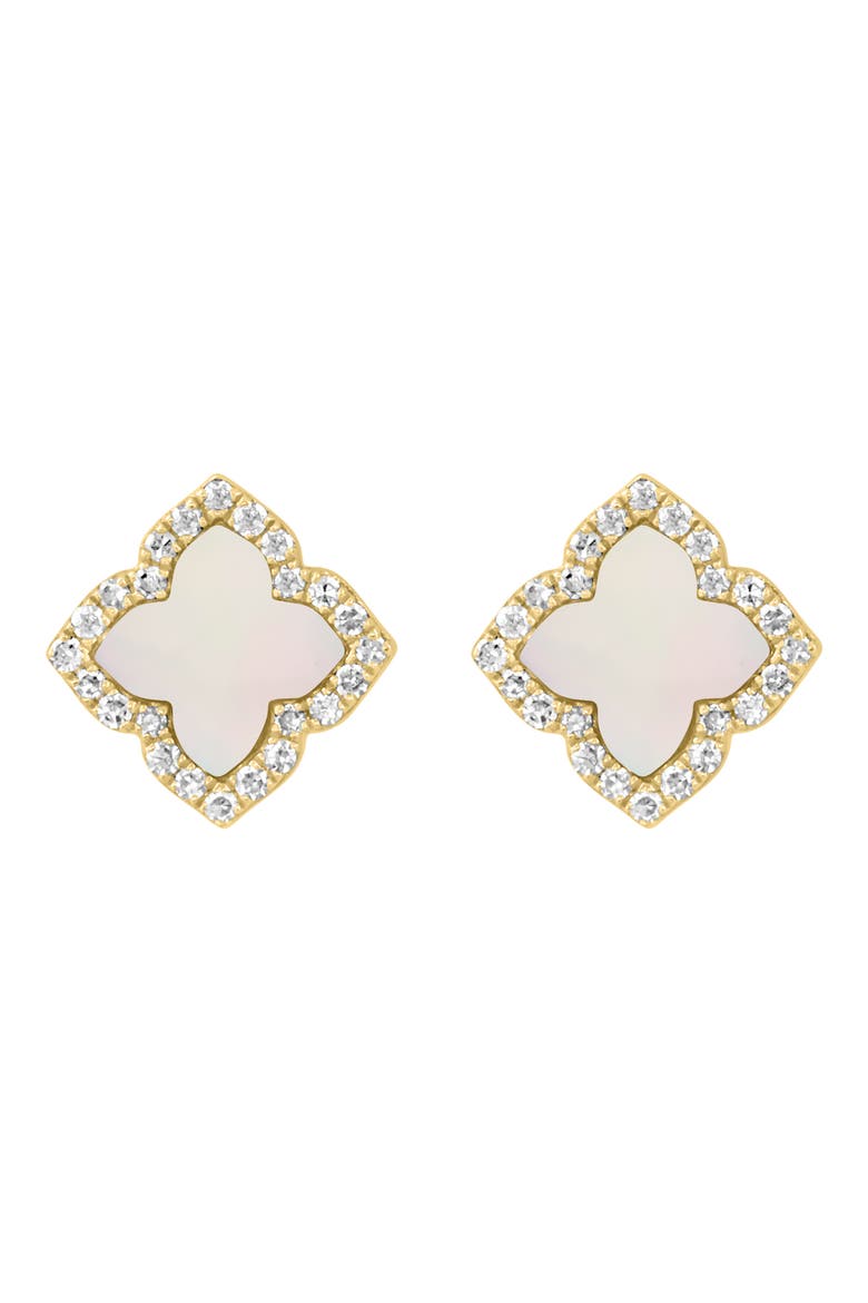 Diamond Halo Mother-of-Pearl Clover Stud Earrings, Alternate, color, WHITE