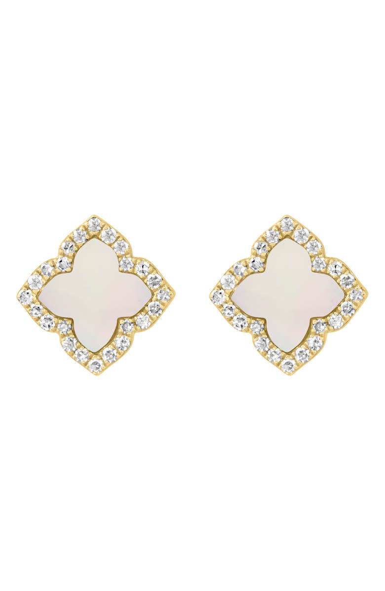 EFFY Diamond Halo Mother-of-Pearl Clover Stud Earrings, Alternate, color, White