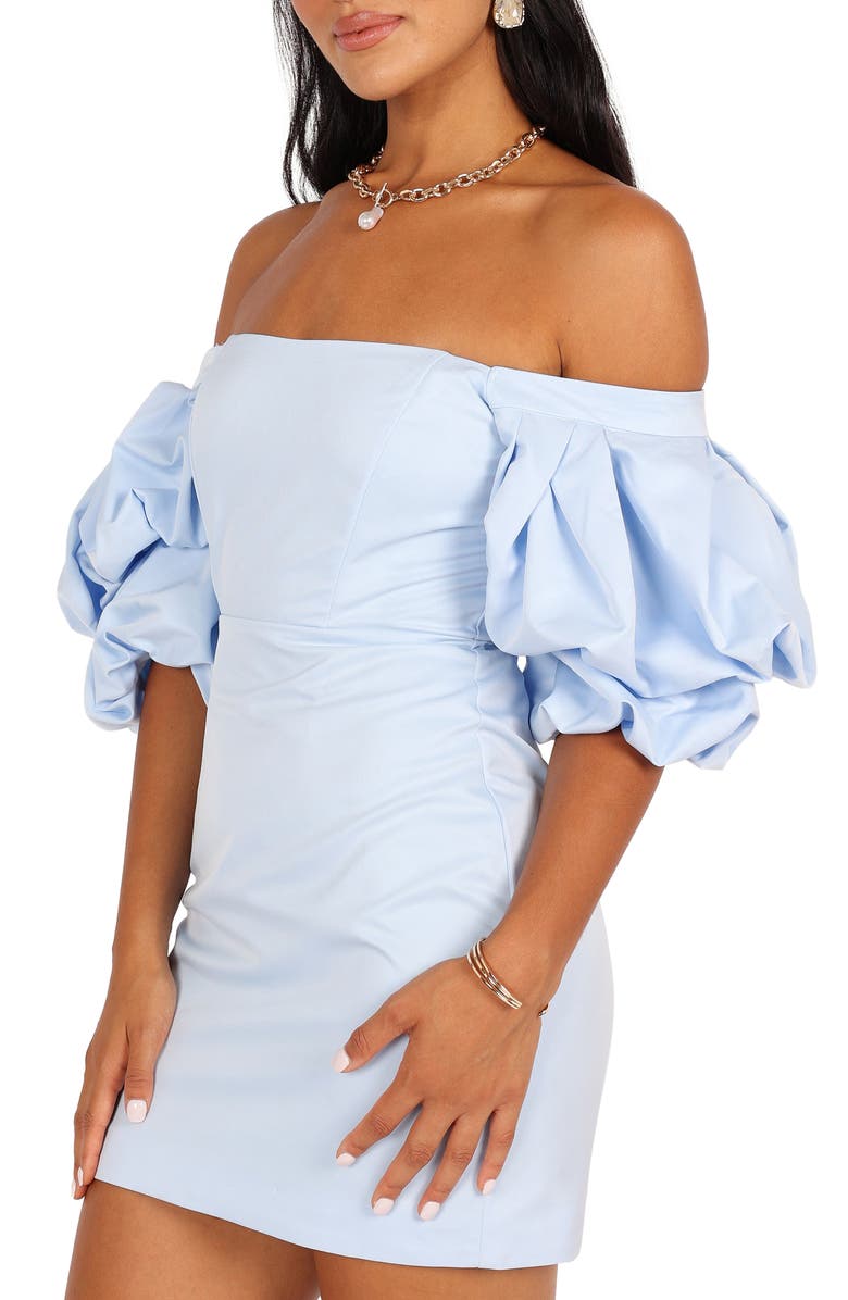 Petal & Pup Fern Off the Shoulder Puff Sleeve Minidress, Alternate, color, Icy Blue