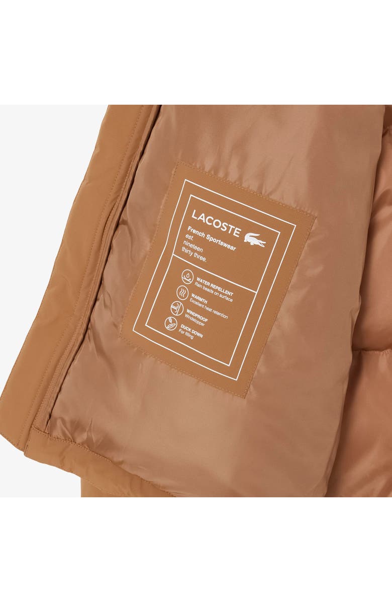 Lacoste Water Repellent Down Puffer Jacket, Alternate, color, Dark Date Brown