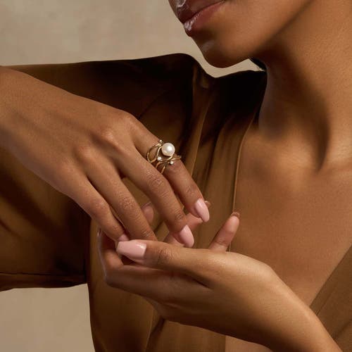 KARMA AND LUCK KARMA AND LUCK PEARL GOLD PLATED STATEMENT RING MYSTIC BEAUTY