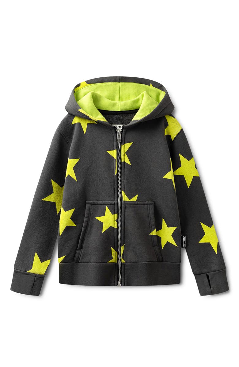 Nununu Kids' Star Light Zip Hoodie, Main, color, Graphite Lime