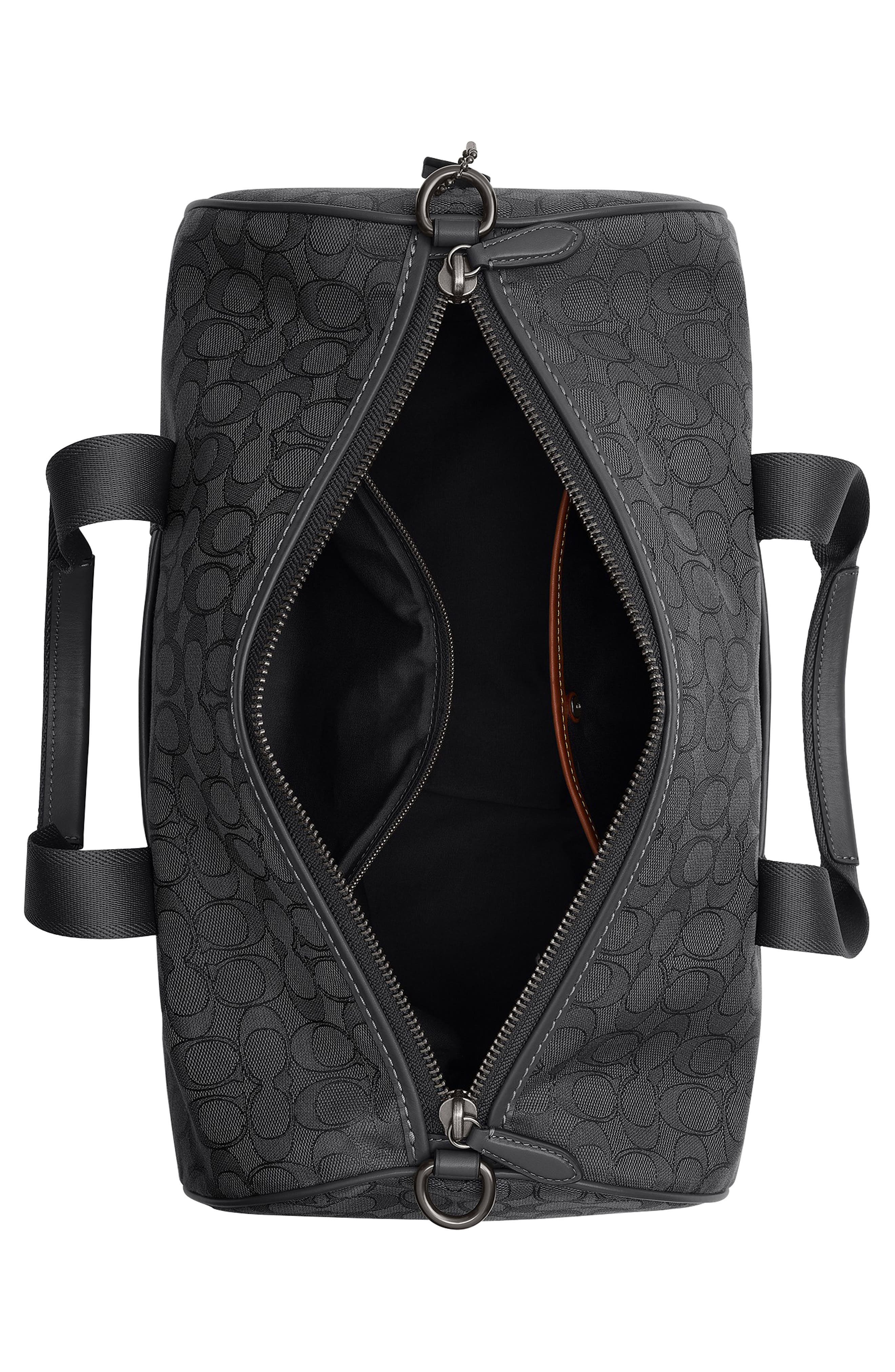 COACH Theo Signature Jacquard & Leather Duffle Bag, Alternate, color, Black