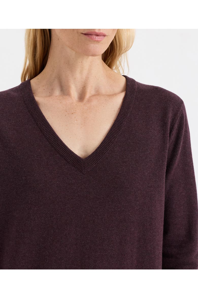 Organic Cotton Essential V-Neck Sweater, Alternate, color, Plum Heather
