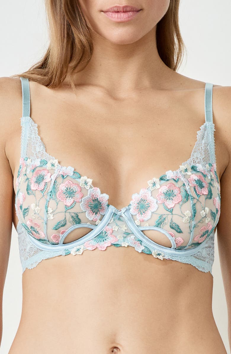 Etam Allure Classique Embroidered Underwire Bra, Main, color, Blue Lagon