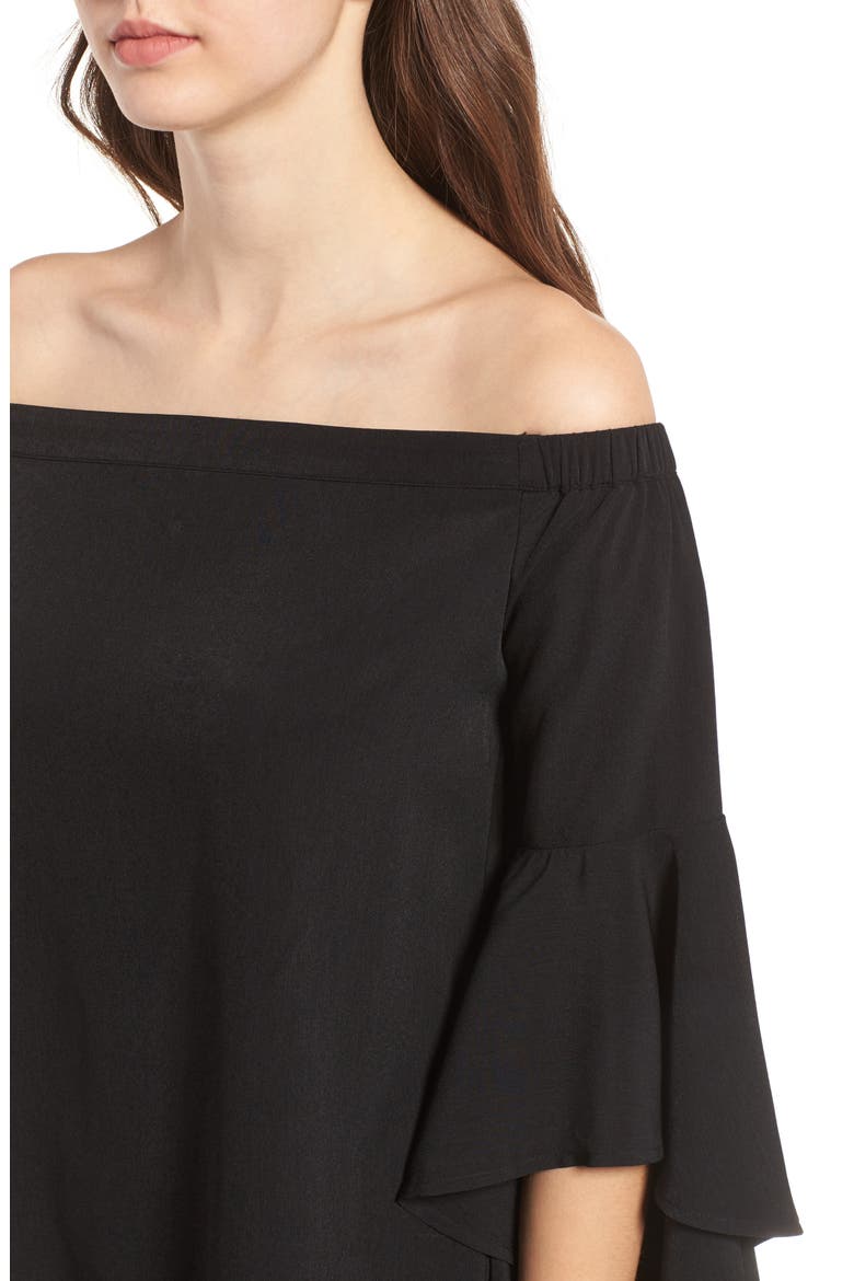 Bell Sleeve Off the Shoulder Top, Alternate, color, BLACK