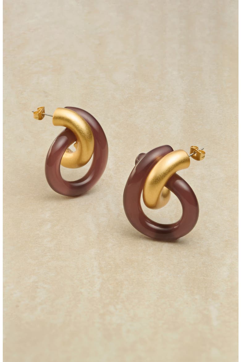 Pixie Polished Knot Earrings, Alternate, color, GOLD TONE / BURGUNDY
