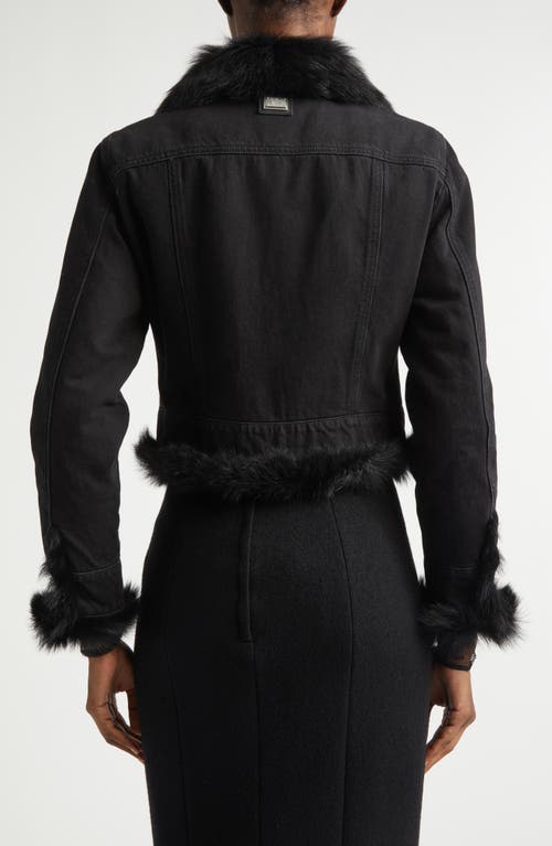 Dolce & Gabbana Cropped Denim Jacket Fur Cuffs In Black