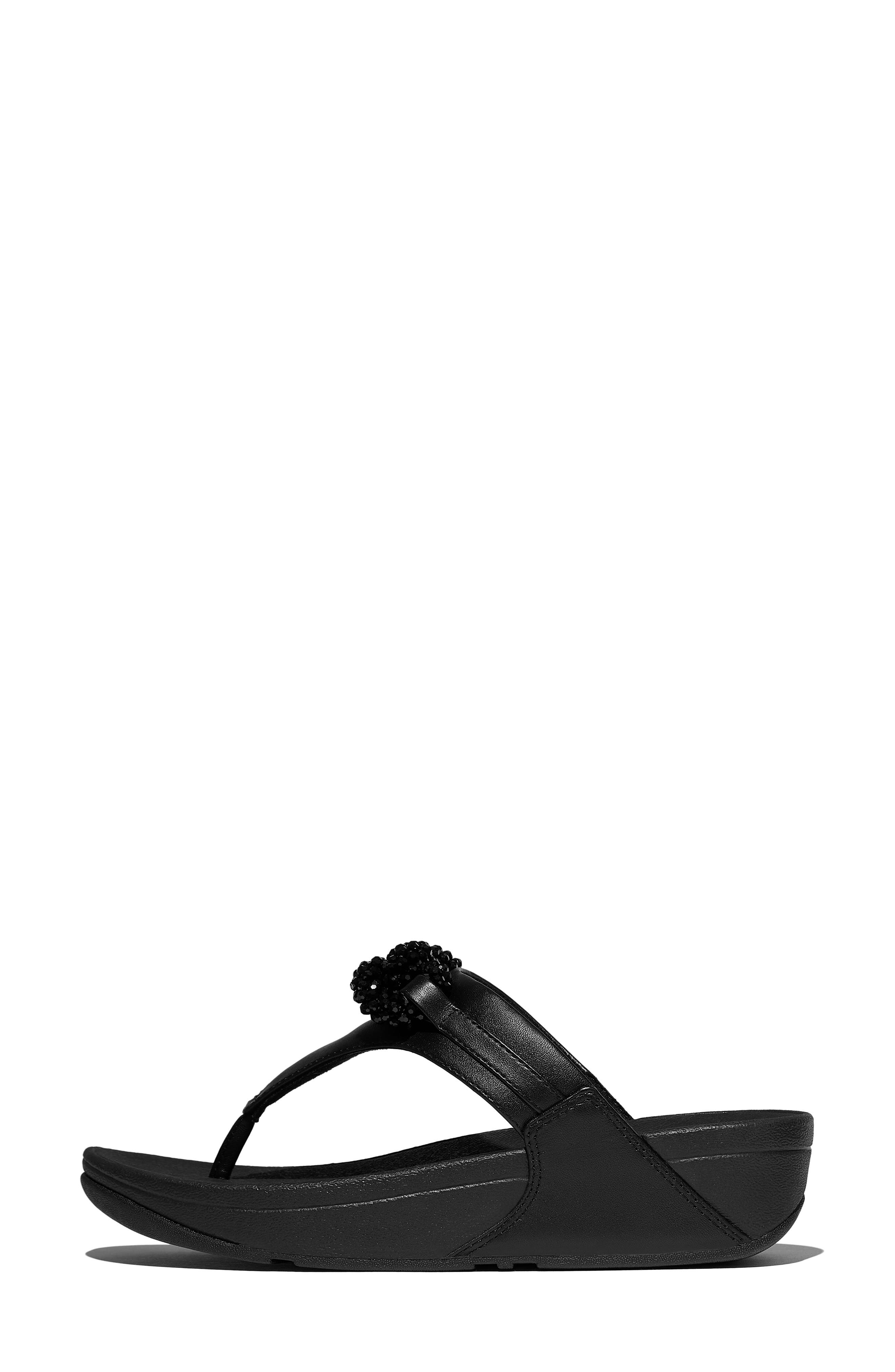 FitFlop Lulu Beaded-Chain Sandal, Alternate, color, Black