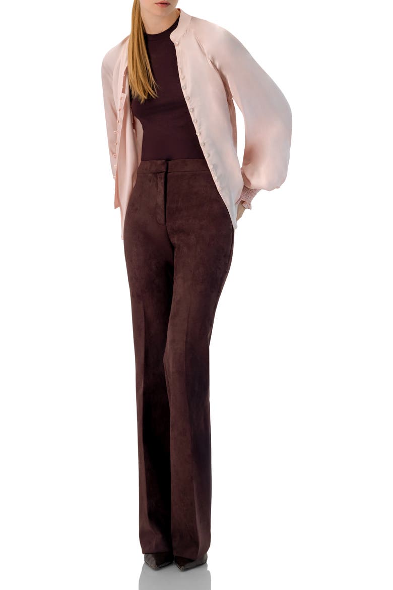 Flared Faux-Suede Trousers with Simulated Back Pockets, Alternate, color, Brown