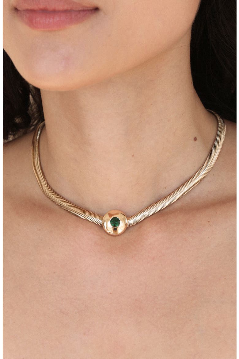 Cubic Zirconia Disc Herringbone Necklace, Alternate, color, GREEN