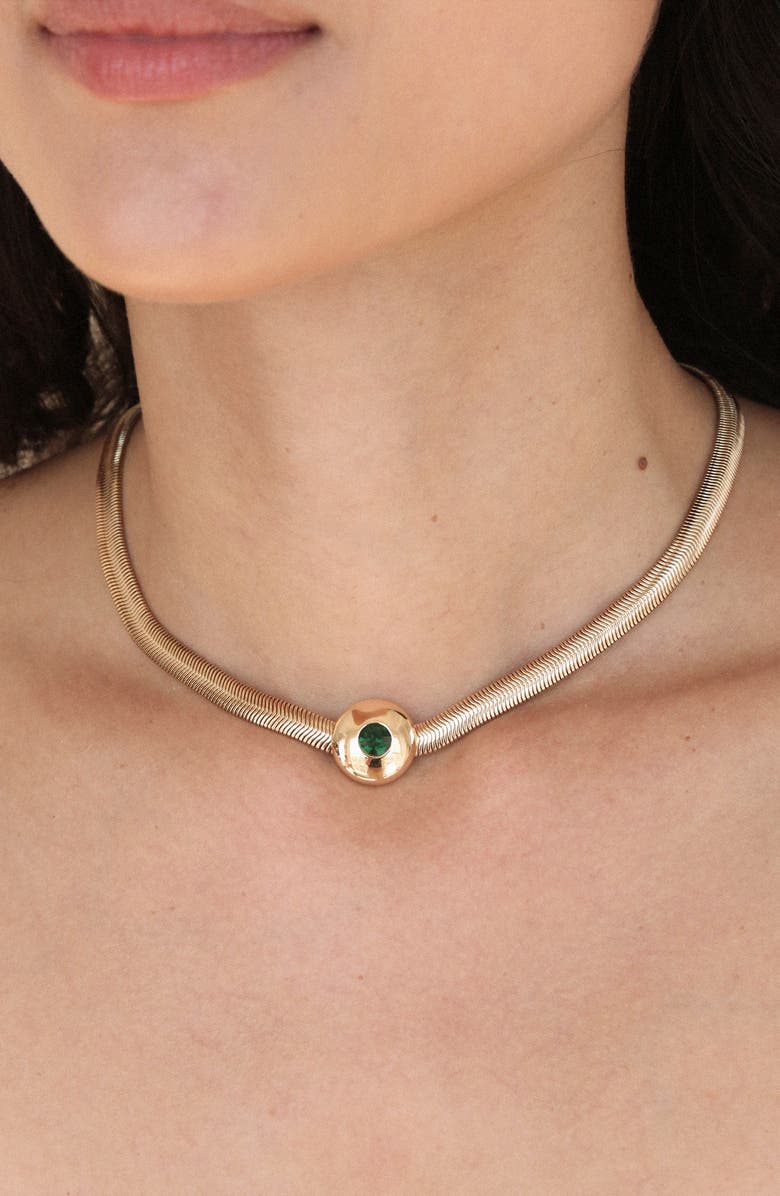 Ettika Cubic Zirconia Disc Herringbone Necklace, Alternate, color, Green