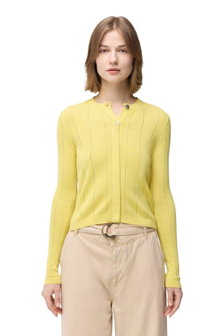 Hidden Button-Front Cashmere Silk Cardigan, Main, color, blazzing yellow