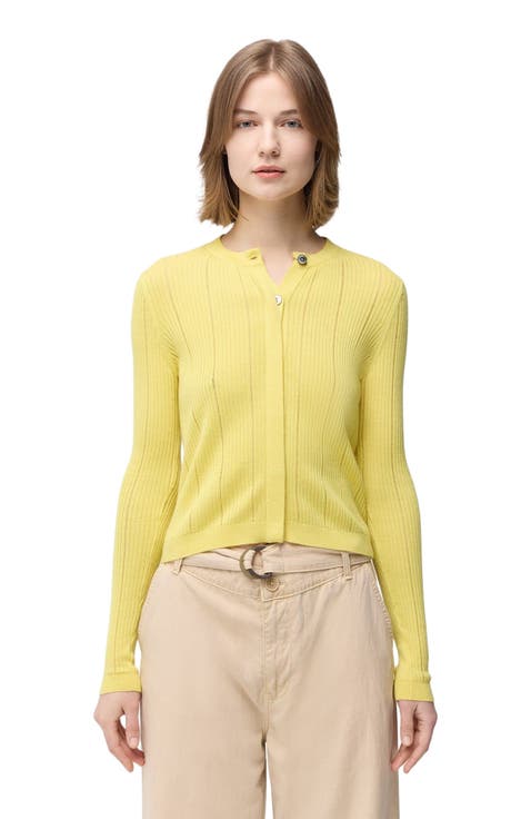 Hidden Button-Front Cashmere Silk Cardigan