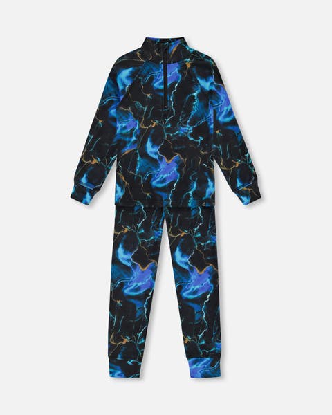 Little Boy's Two Piece Thermal Underwear Set Black Printed Storm