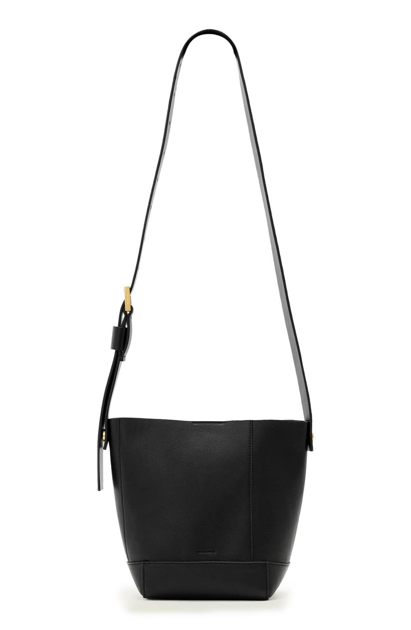 AllSaints Mini Alba Leather Crossbody Bag, Main, color, Black