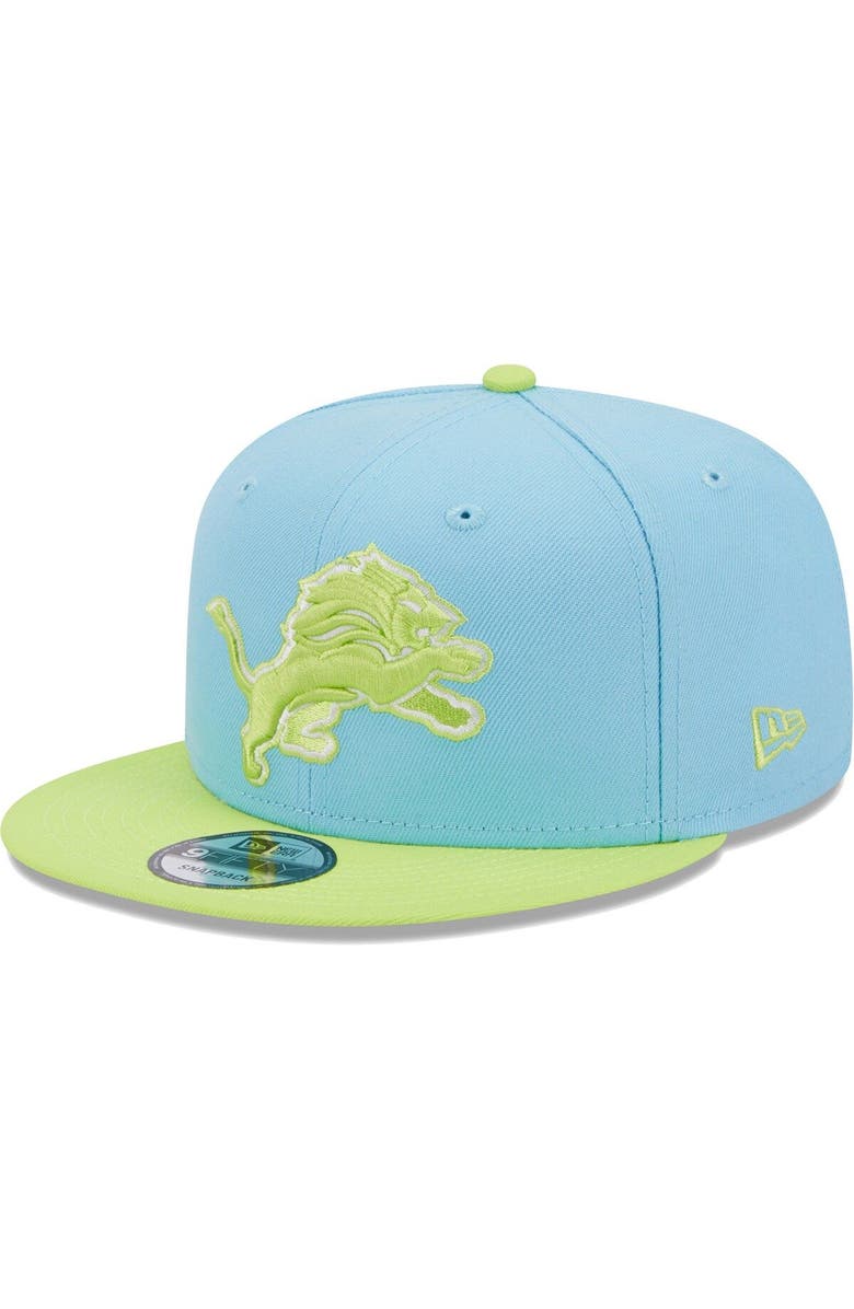 New Era Men's New Era Light Blue/Neon Green Detroit Lions Two-Tone Color Pack 9FIFTY Snapback Hat, Main, color, 