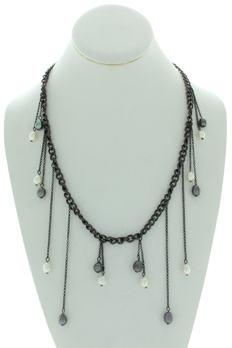 Graduated Imitation Pearl Curb Chain Statement Necklace, Alternate, color, GUNMETAL / GREY / WHITE