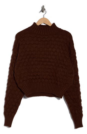 Elodie Bubble Knit Crop Sweater In Brown