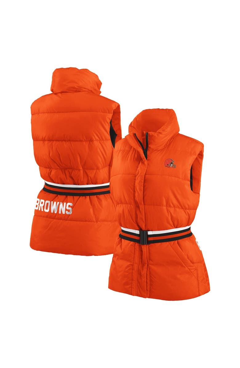 WEAR by Erin Andrews Women's WEAR by Erin Andrews Orange Cleveland Browns Full-Zip Puffer Vest with Belt, Main, color,