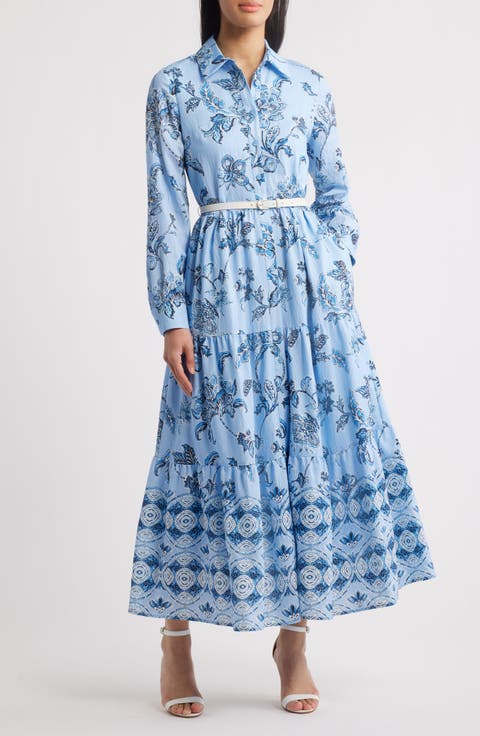 The Caroline Estate Long Sleeve Tiered Maxi Shirtdress