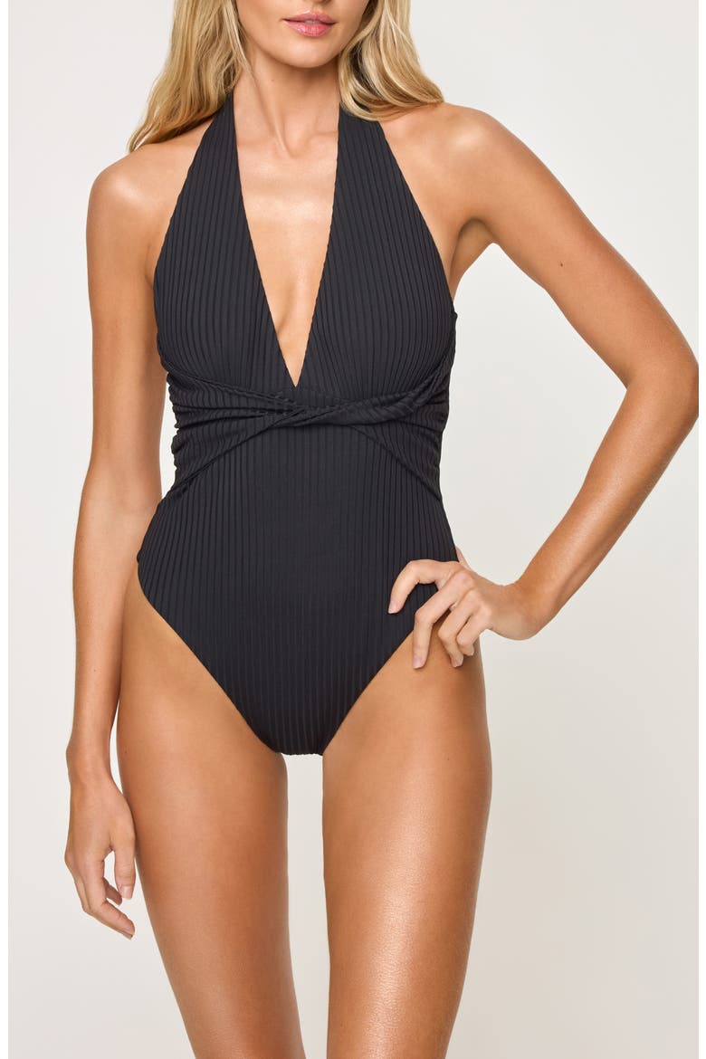 Coast to Coast Halter One-Piece Swimsuit, Main, color, BLACK