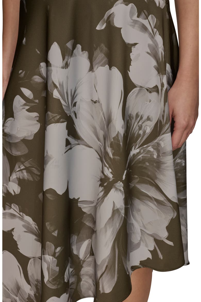 Floral Print Asymmetric Midi Dress, Alternate, color, ANTIQ GREE