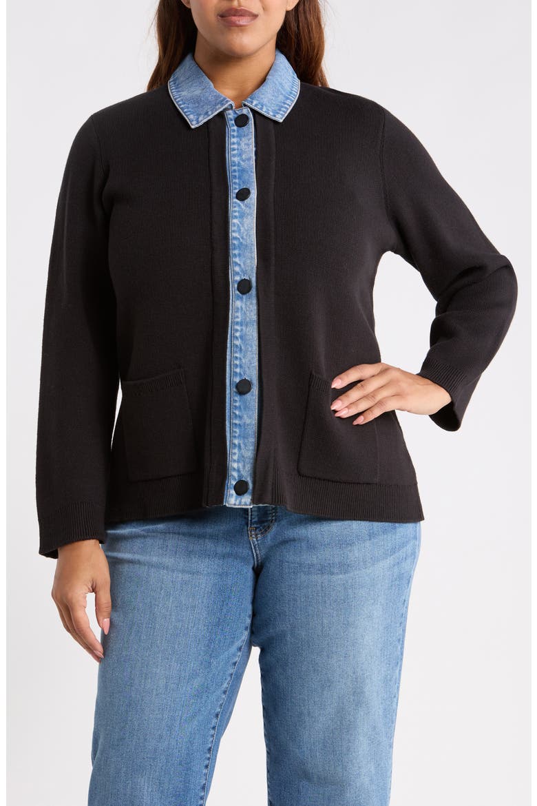 Denim Collar Cardigan, Alternate, color, JONES BLACK