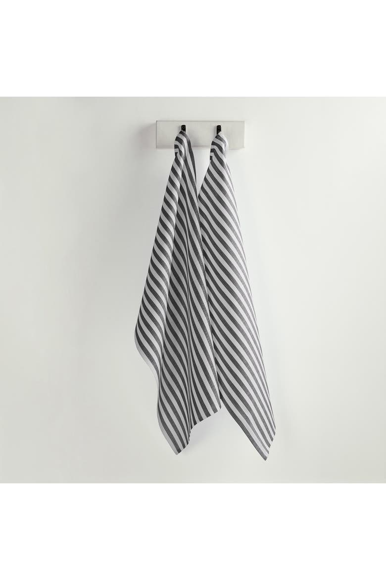 Linen Kitchen Towels Set of 2, 17 x 26" - Amalfi Stripe, Main, color, Black and White