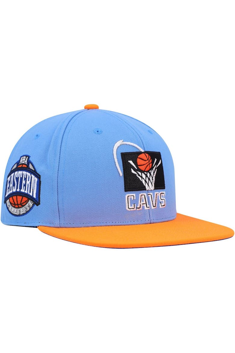 Men's Mitchell & Ness Light Blue/Orange Cleveland Cavaliers Hardwood Classics Coast to Coast Fitted Hat, Main, color, Light Blue