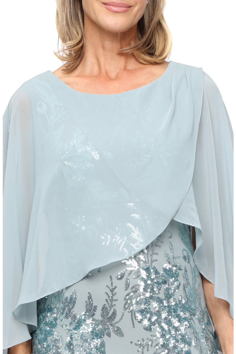 Sequin Floral Gown with Cape Overlay, Alternate, color, SAGE