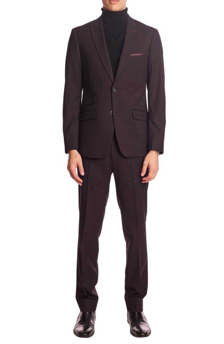 PAISLEY & GRAY Downing Slim Fit Flat Front Grid Dress Pants, Alternate, color, Black Burgundy Grid